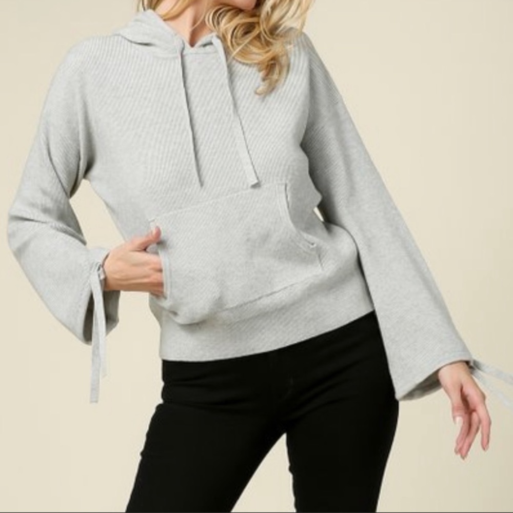 Lumiere Grey Sweater Hoodie Tie Sleeves Small